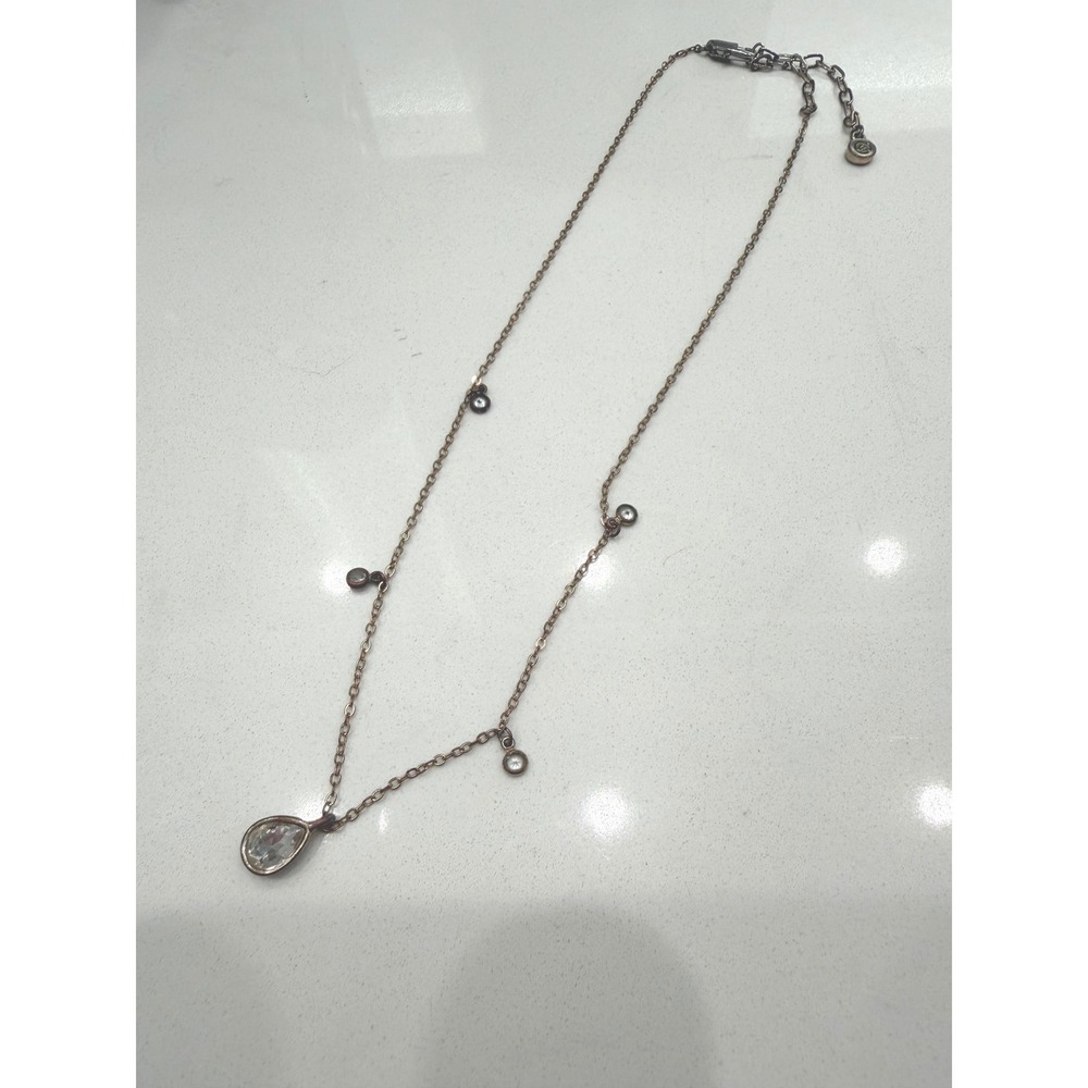 Ettika Crystal Teardrop Pendant Necklace Gold Tone Dainty Boho Minimalist Charm